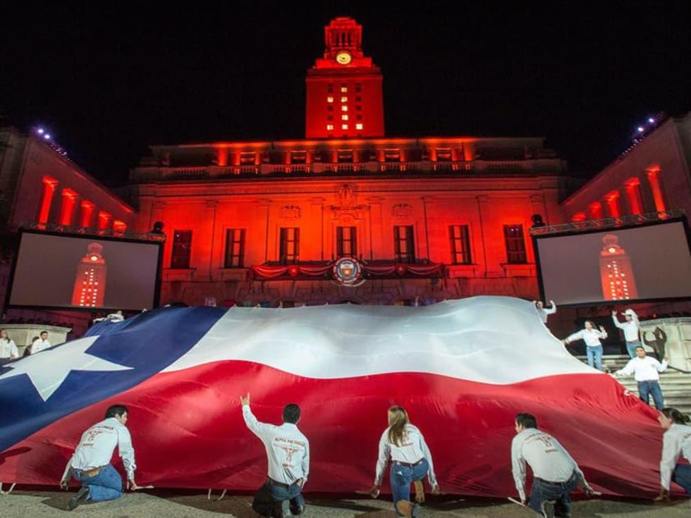 2014 Gone to Texas rally UT Tower university of texas with Texas flag
