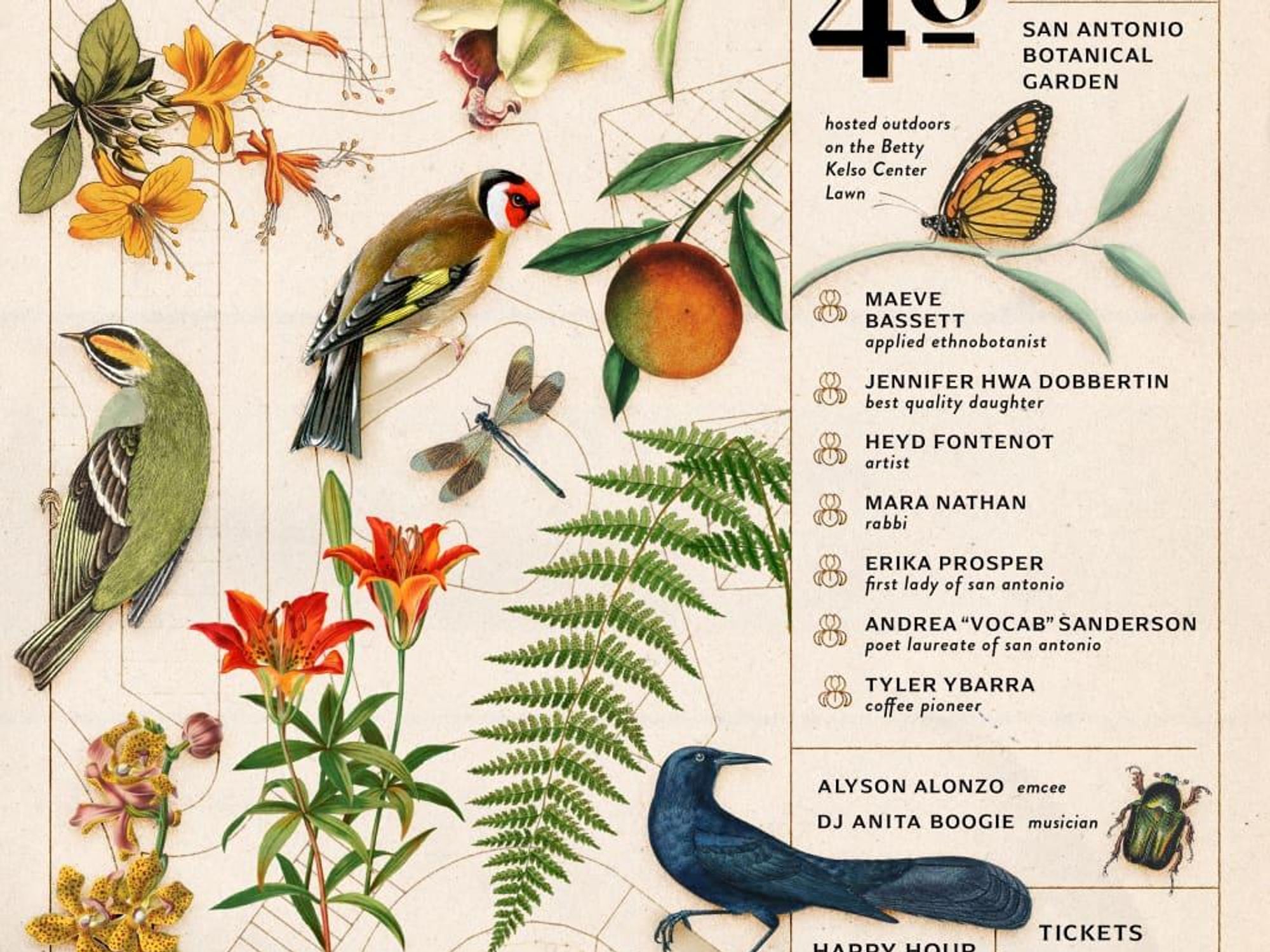 A flyer for PechaKucha Night at the San Antonio Botanical Garden.