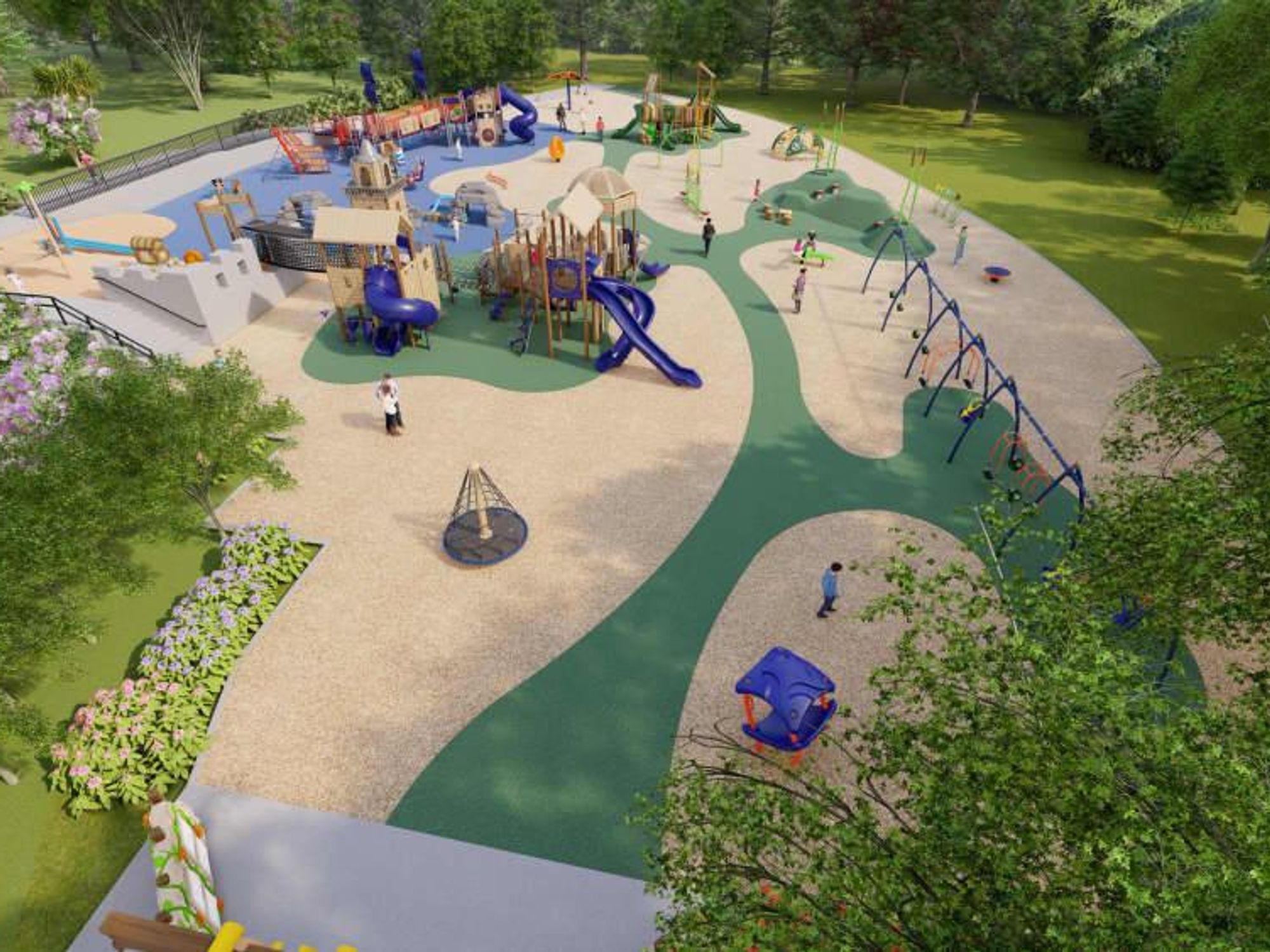 A rendering of a pirate-themed playground.