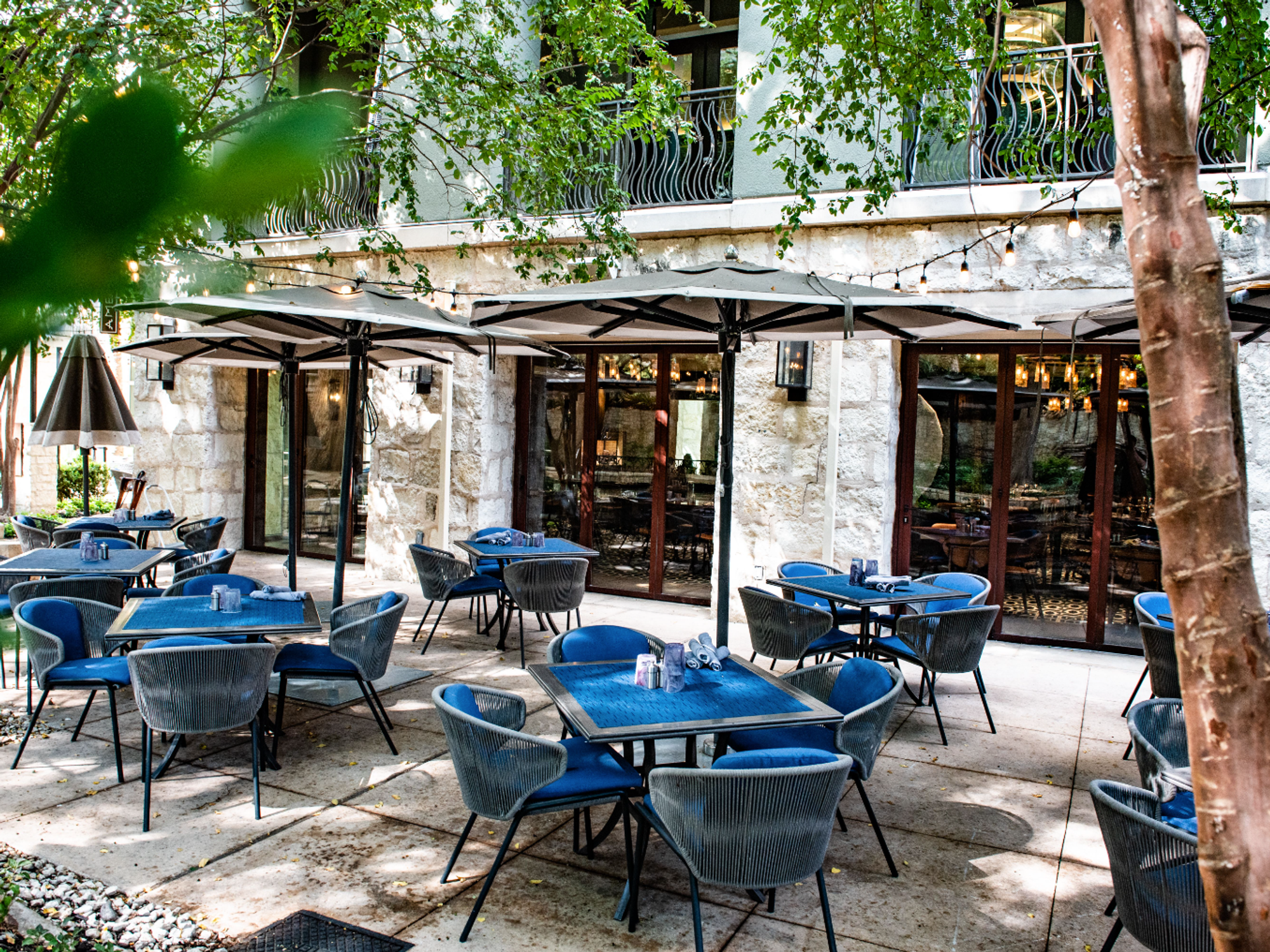 An outdoor dining patio