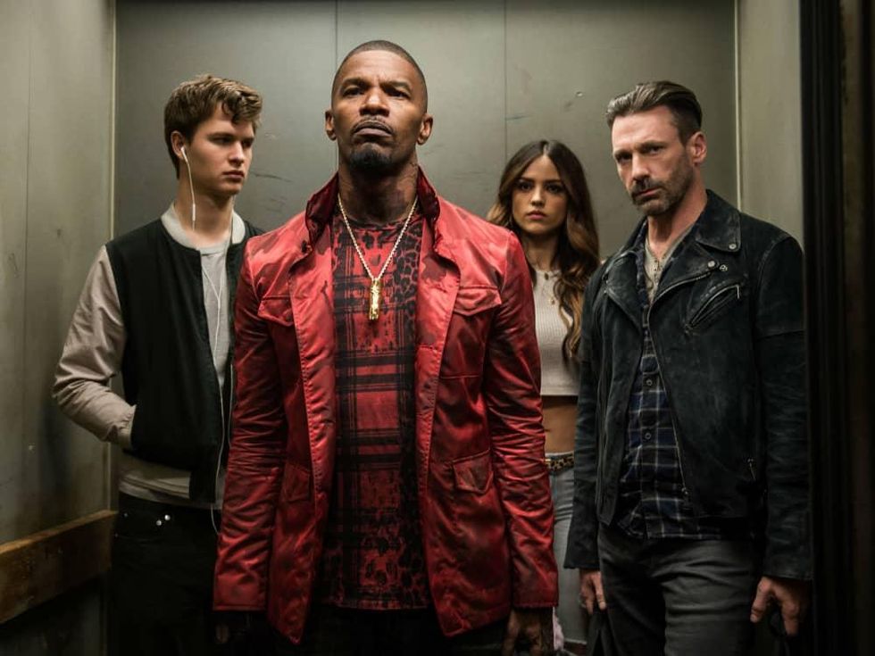 Ansel Elgort, Jamie Foxx, Eiza Gonzalez, and Jon Hamm in Baby Driver
