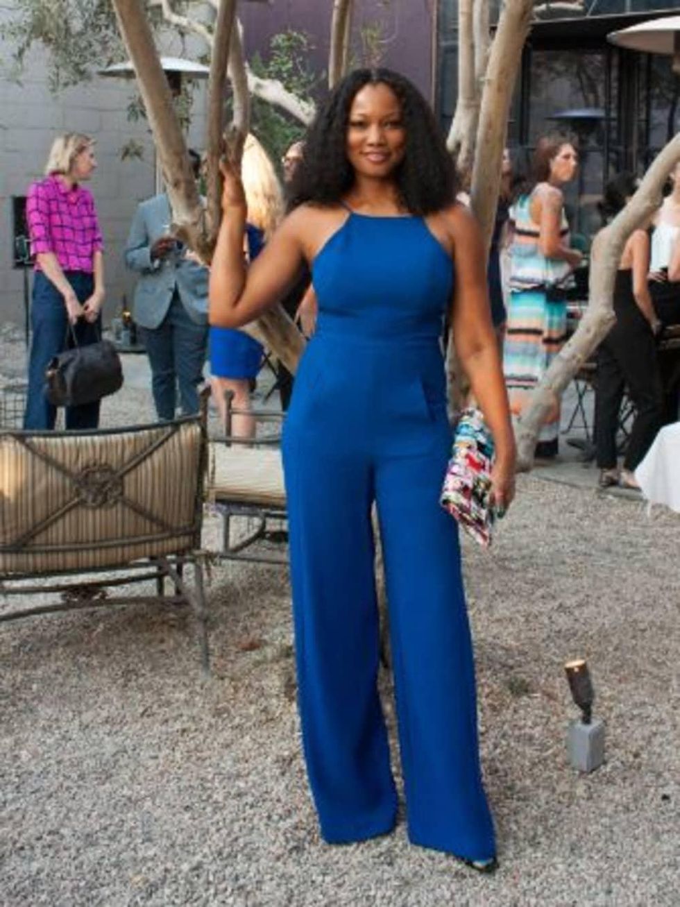 Garcelle Beauvais in Black Halo Joaquin jumpsuit
