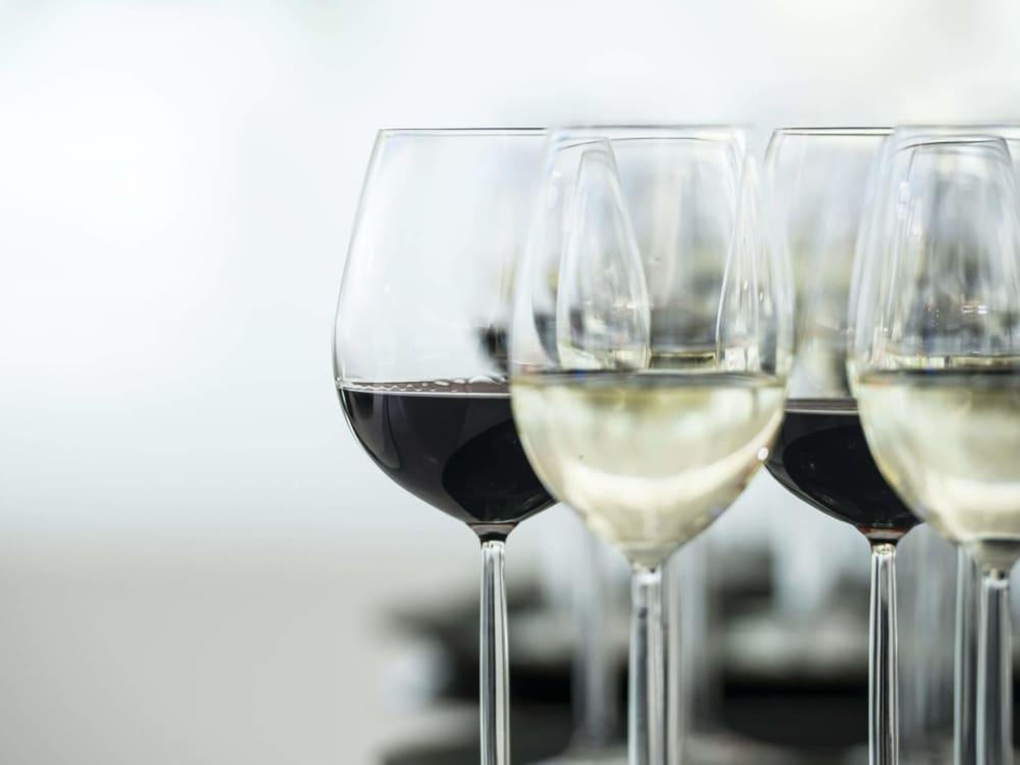 Glasses of red and white wine