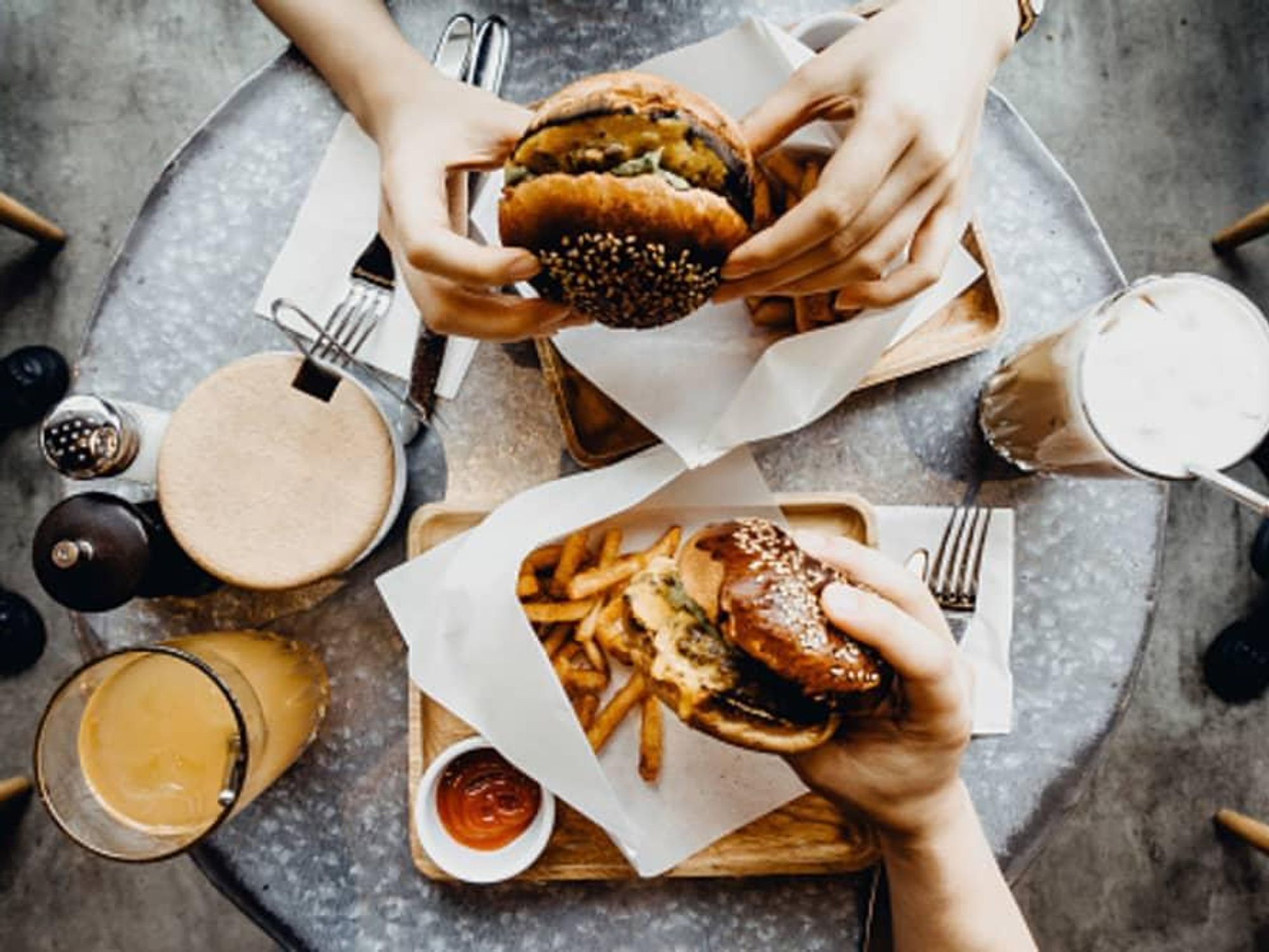 Hamburger, fries, shake