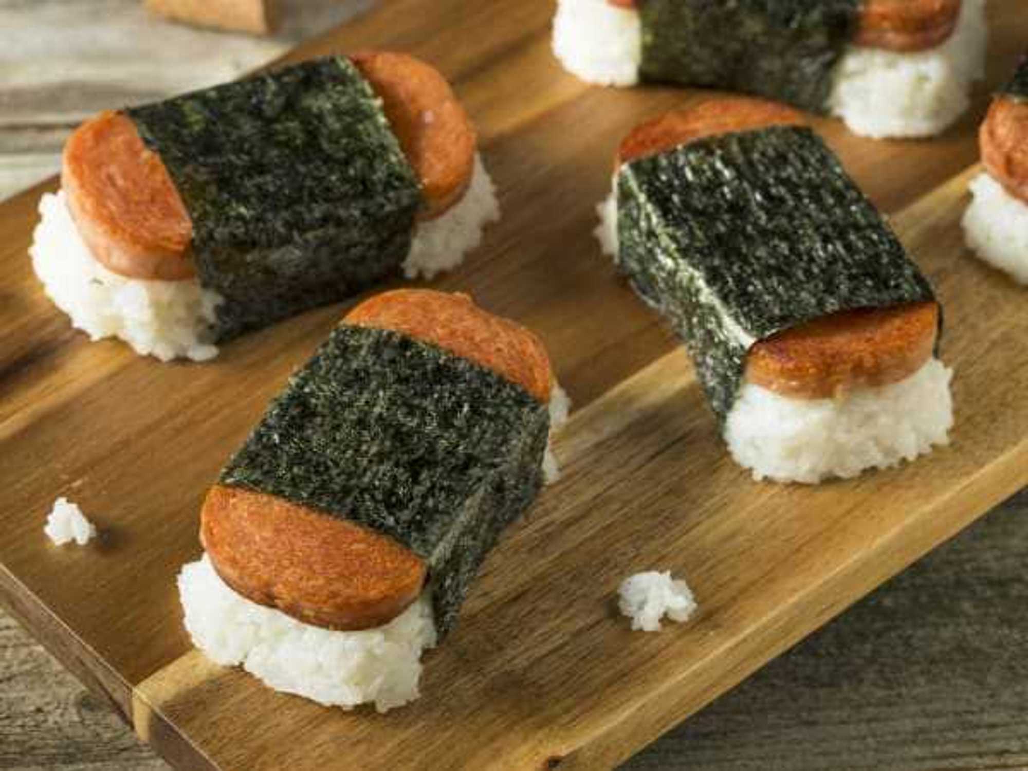 Homemade Healthy Musubi Rice and Meat Sandwich