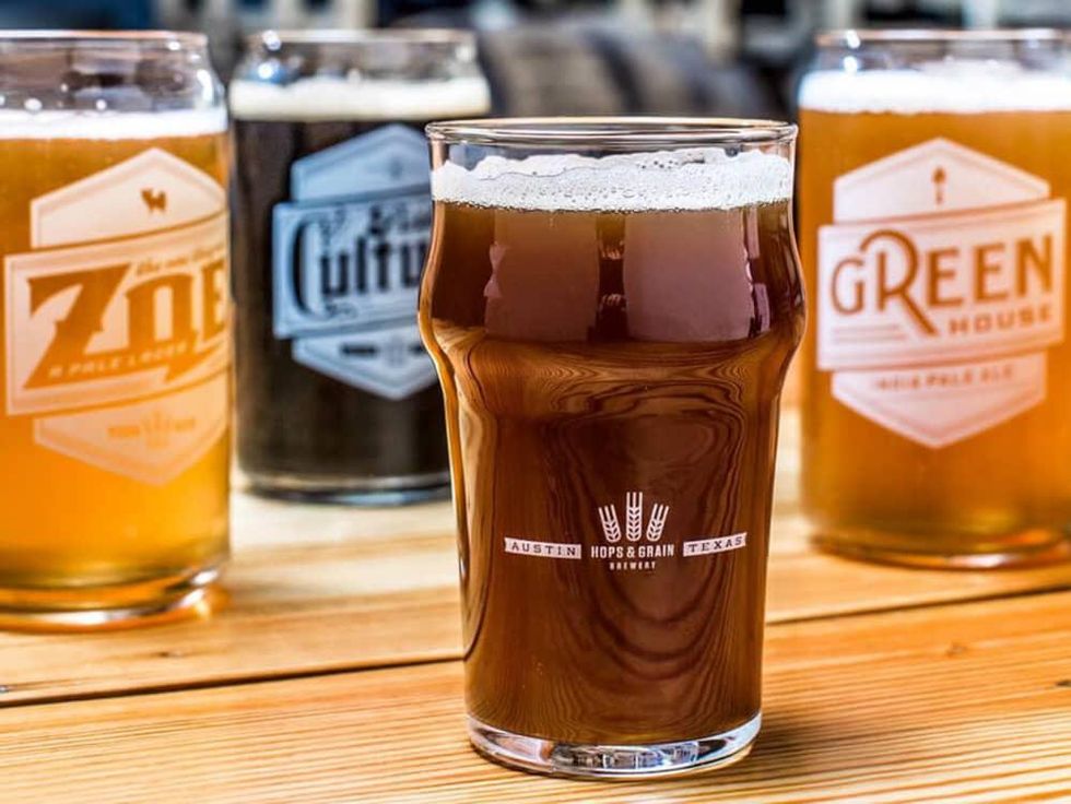 Hops and Grain Brewing Austin brewery craft beer glass lineup