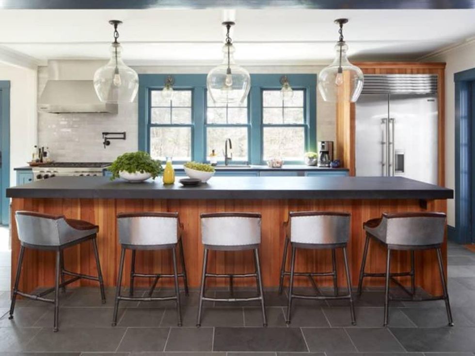 Houzz kitchen with wood island