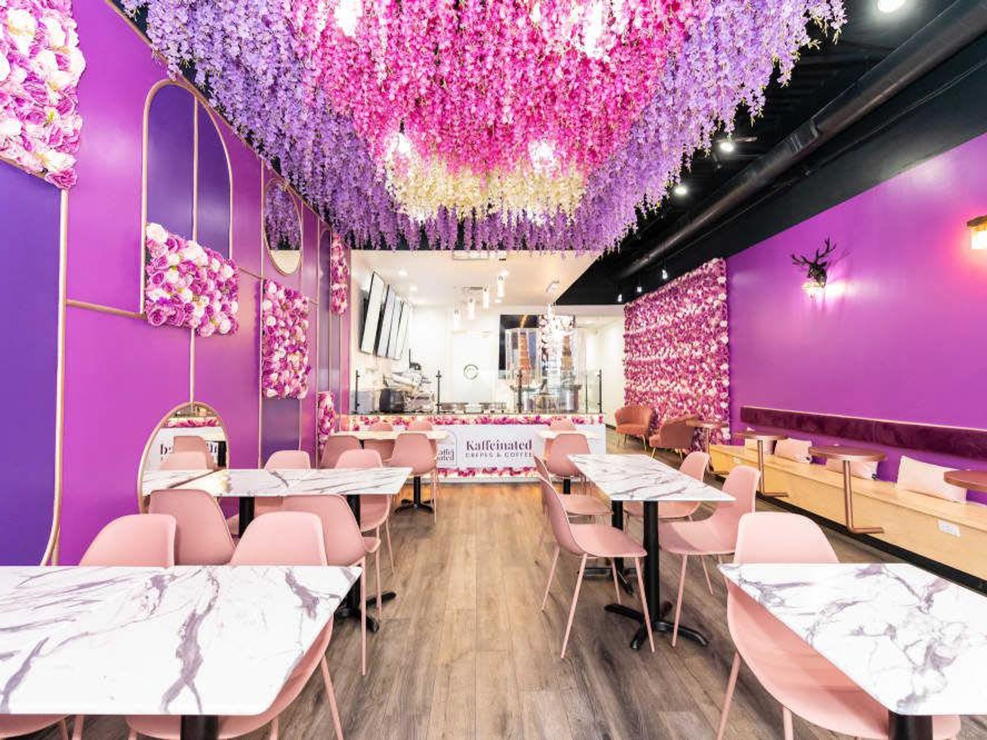 Kaffeinated's colorful and floral interior is ready to perk you up.