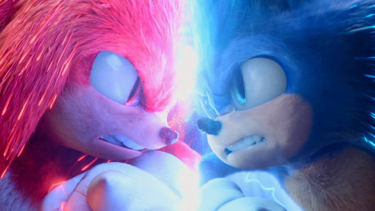 Knuckles (Idris Elba) and Sonic (Ben Schwartz) in Sonic the Hedgehog 2.