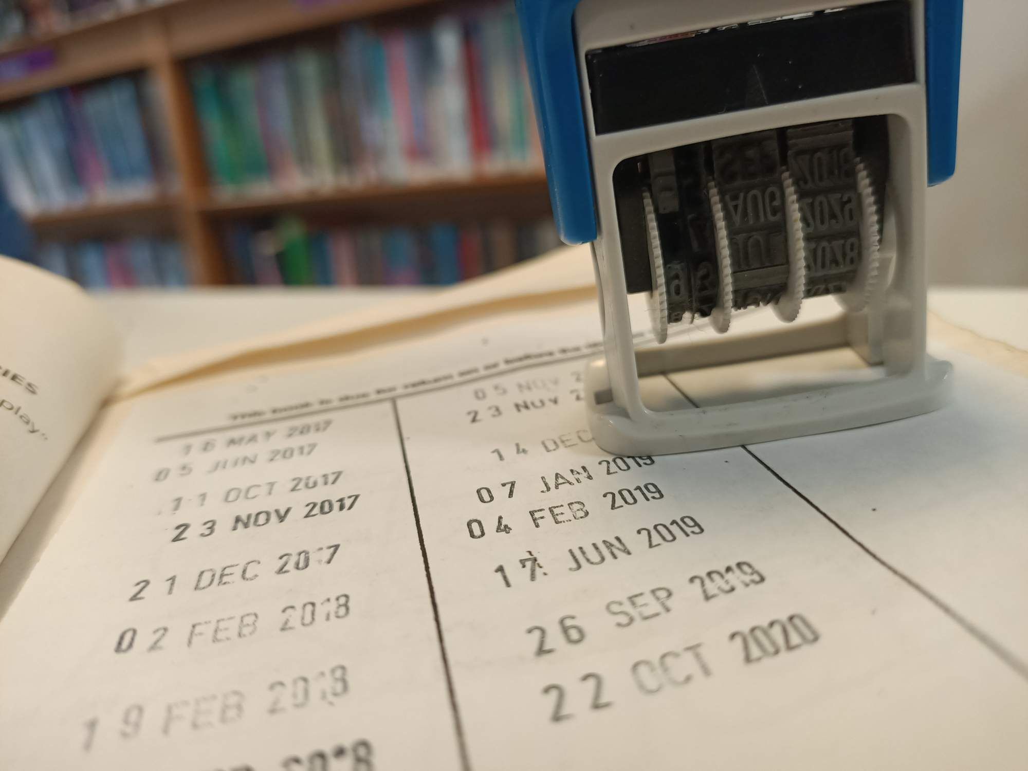 Library book and date stamp