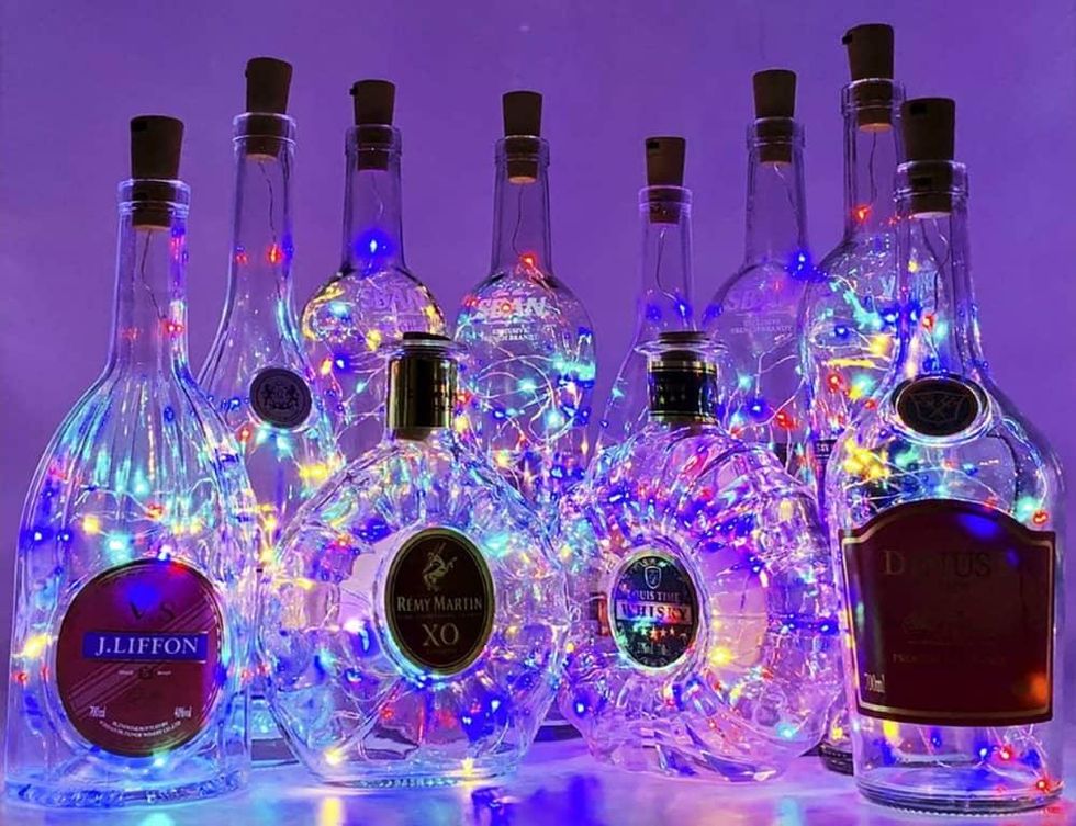 liquor bottles lit