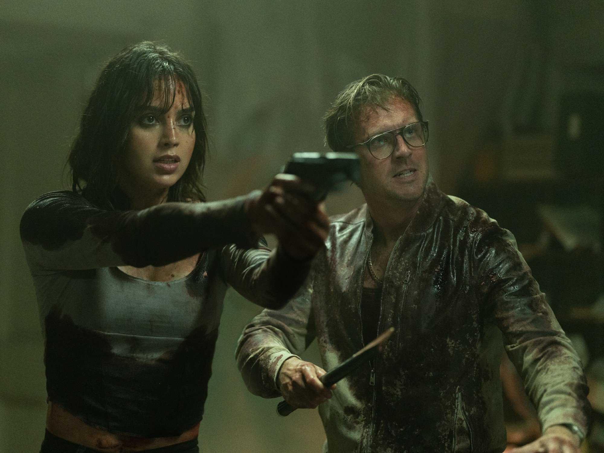 Melissa Barrera and Dan Stevens in Abigail