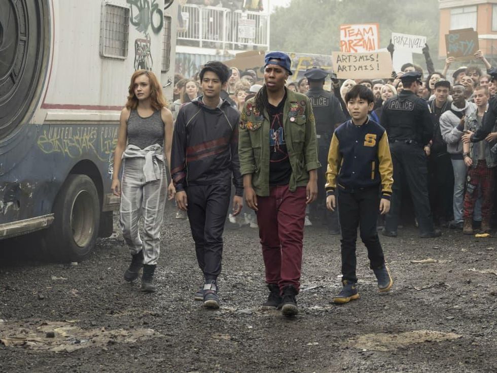 Olivia Cooke, Win Morisaki, Lena Waithe, and Philip Zhao in Ready Player One