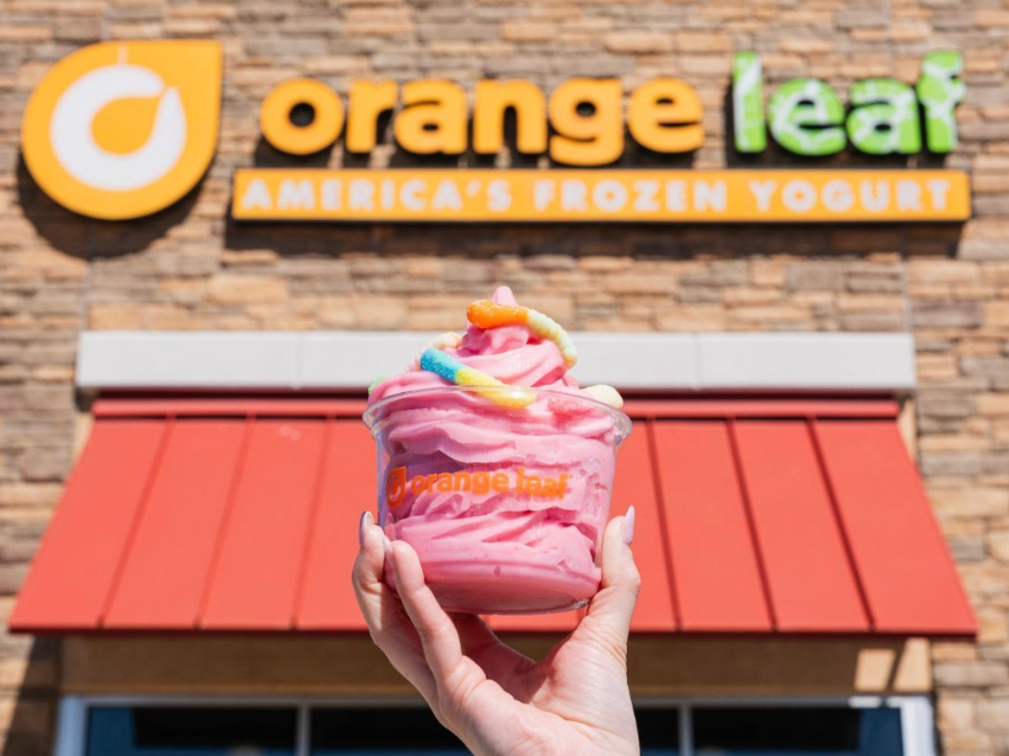 Orange Leaf sign and frozen yogurt