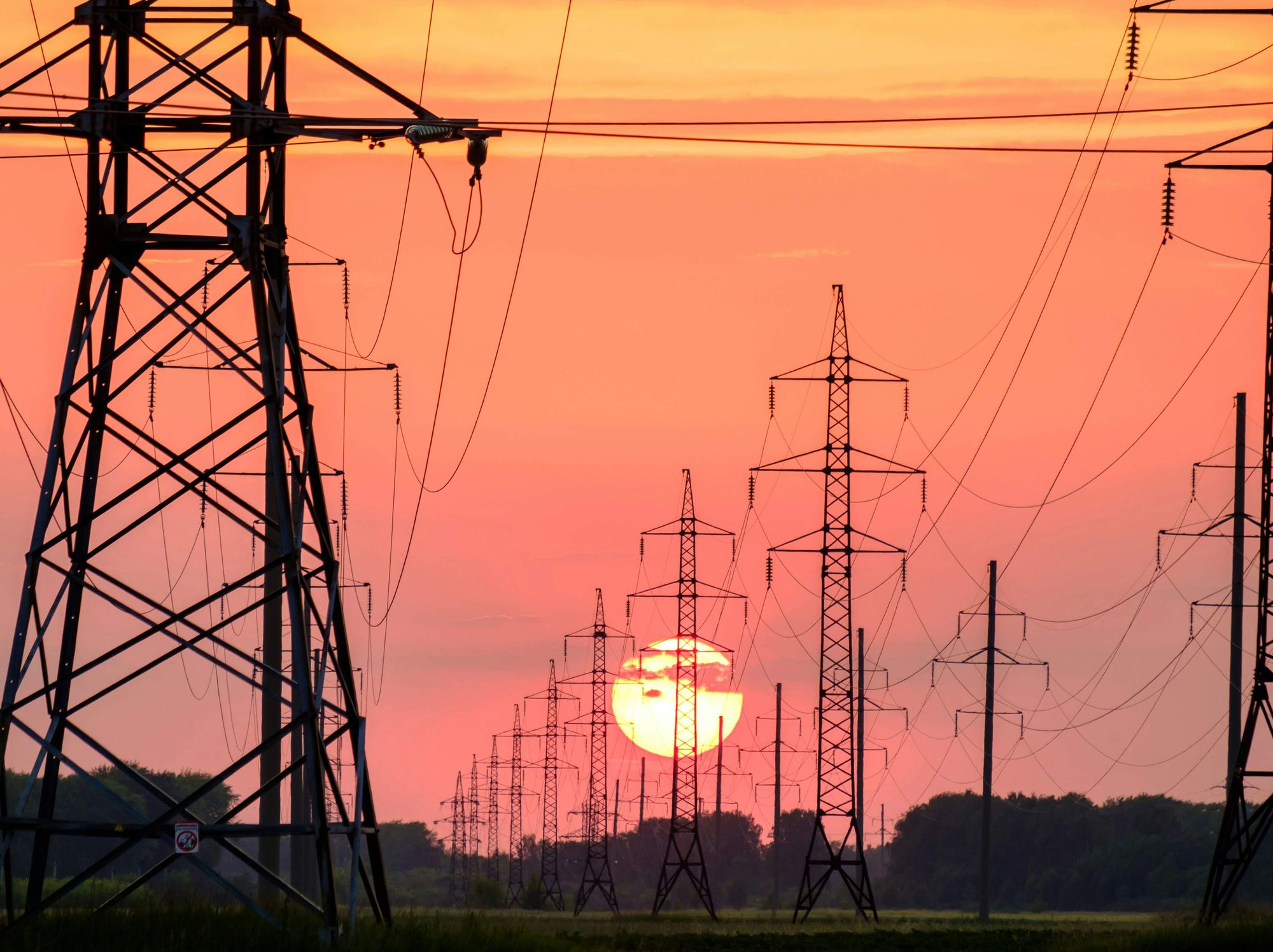 power lines at sunset