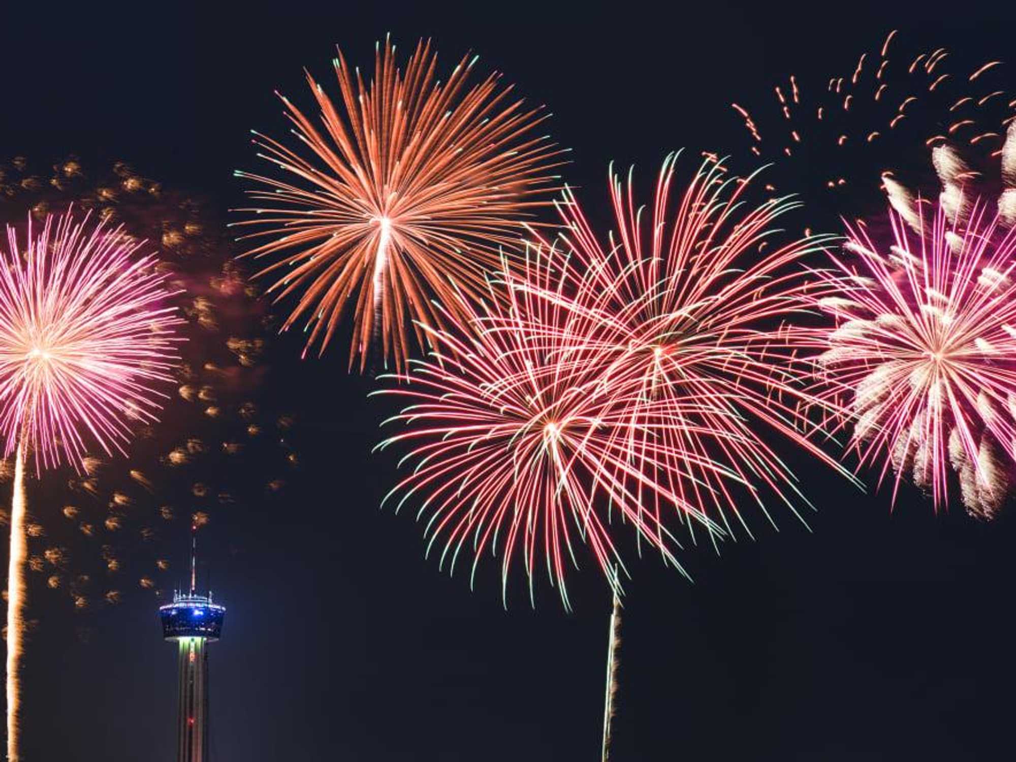 San Antonio skyline fireworks