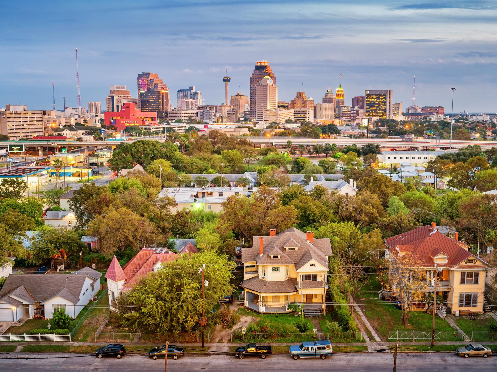 San Antonio skyline with houses