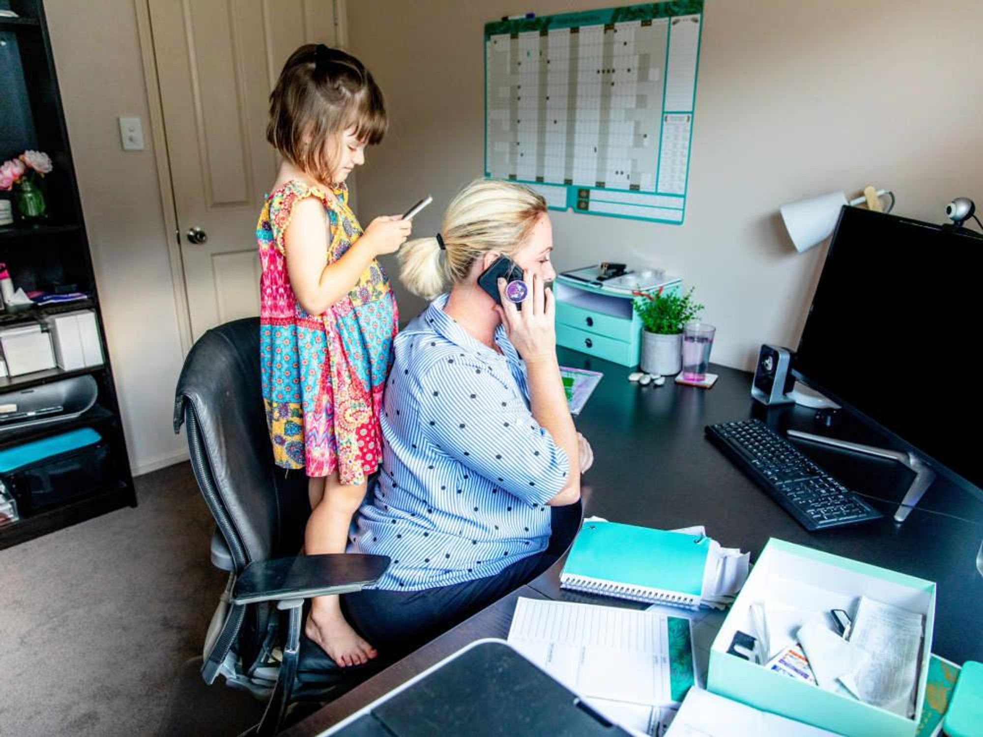 Stressed out woman, mom, working from home