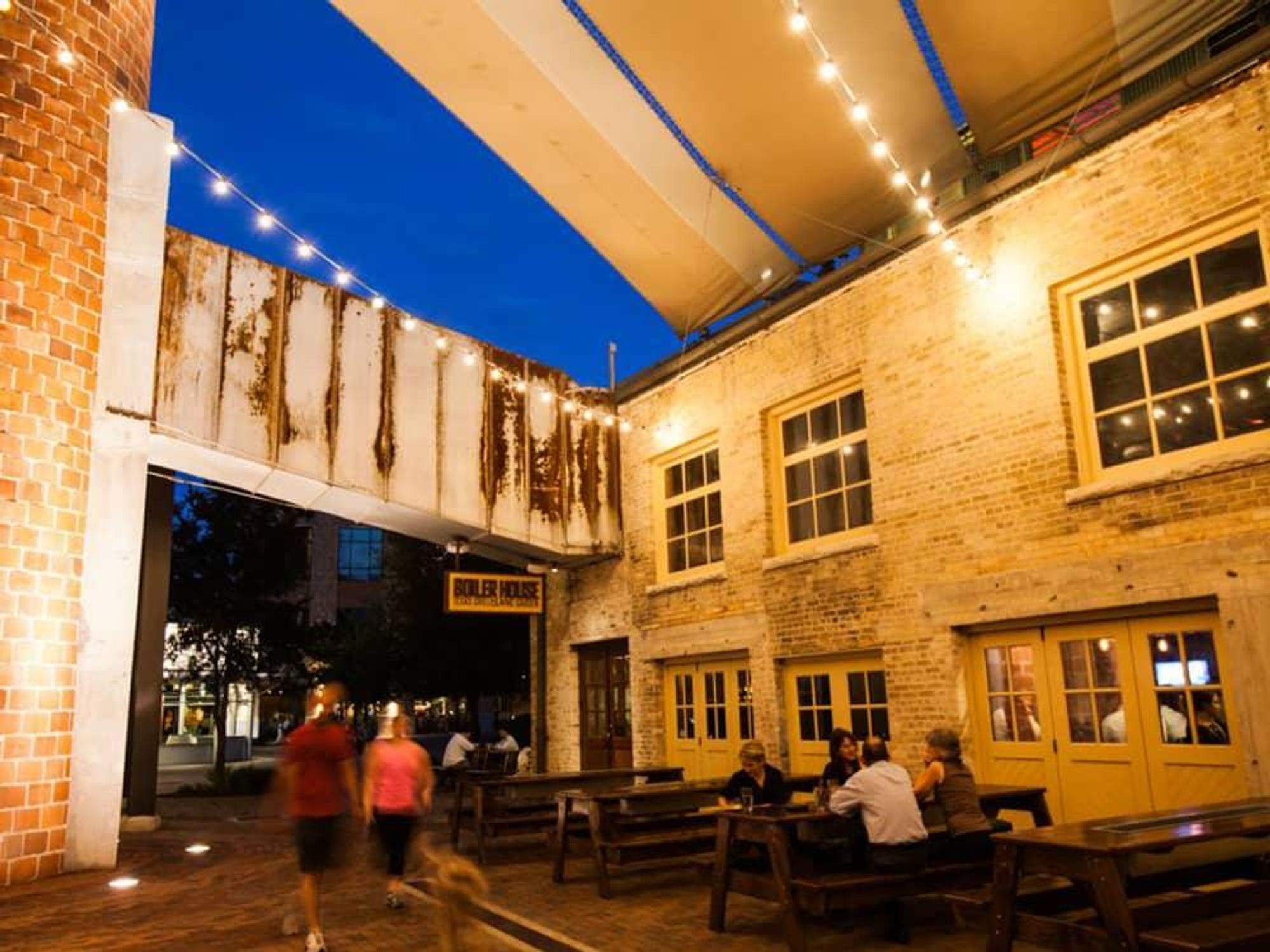 The Boiler House San Antonio Restaurant outside outdoor patio sign