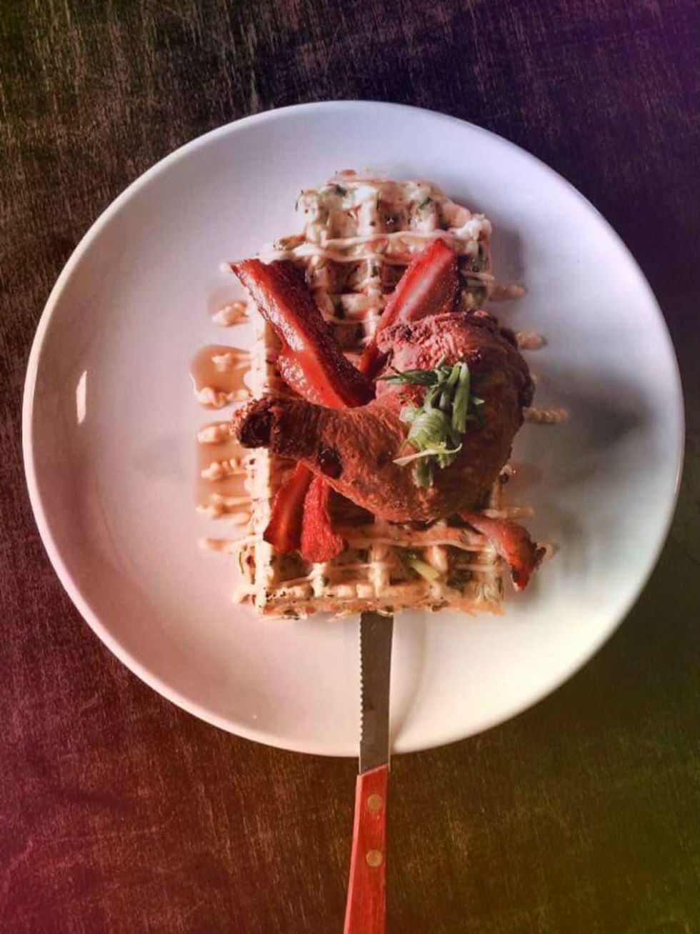 The Hoppy Monk chicken and waffles