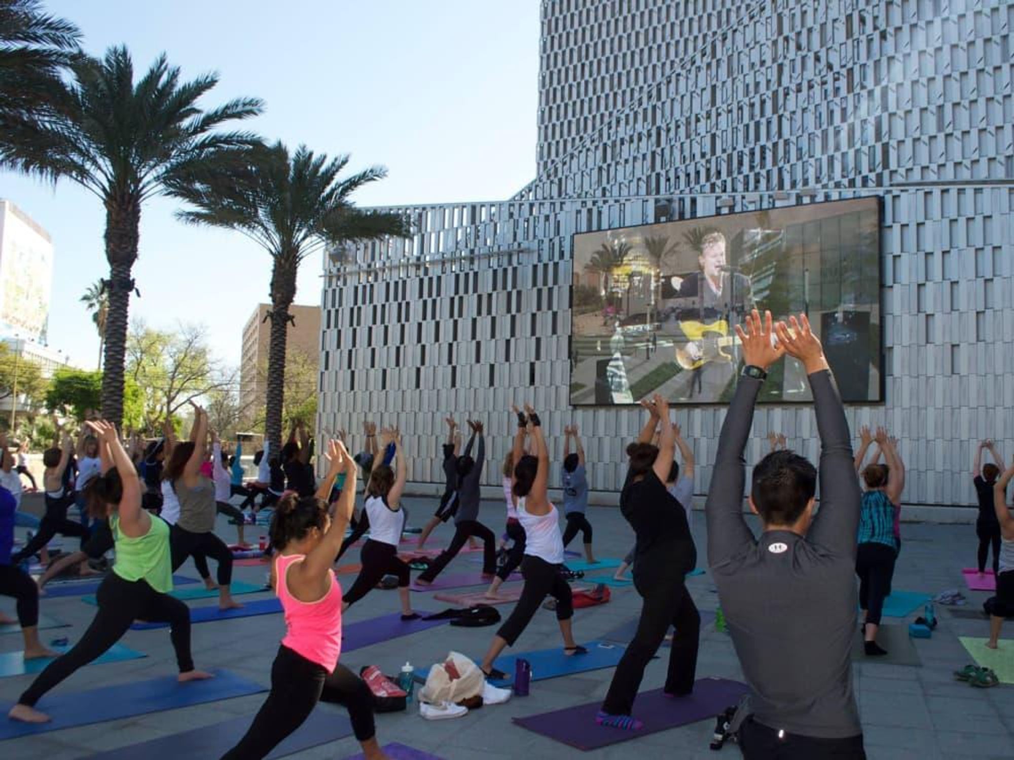 Tobin Center for the Performing Arts River Walk Plaza fitness yoga