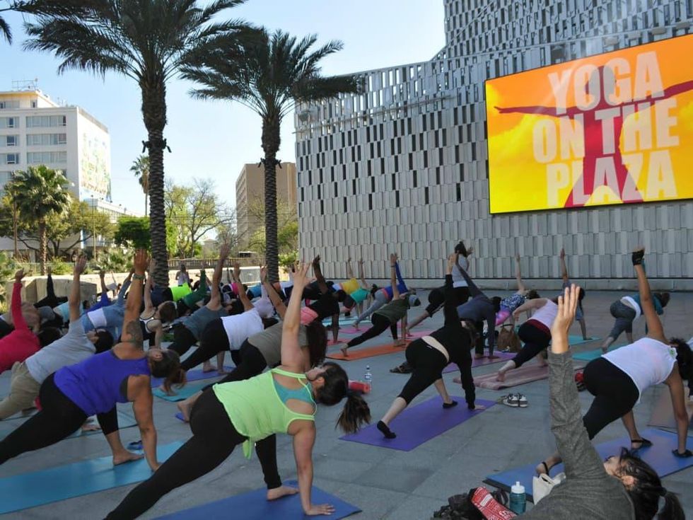 Tobin Center for the Performing Arts River Walk Plaza yoga fitness 2015