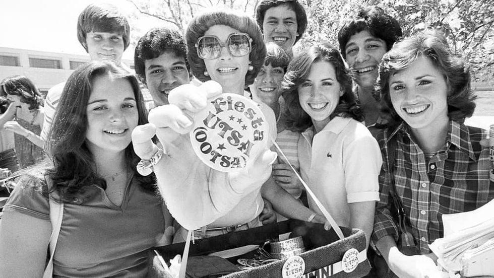 UTSA students got pins promoting the Fiesta UTSA event in the 1970s.