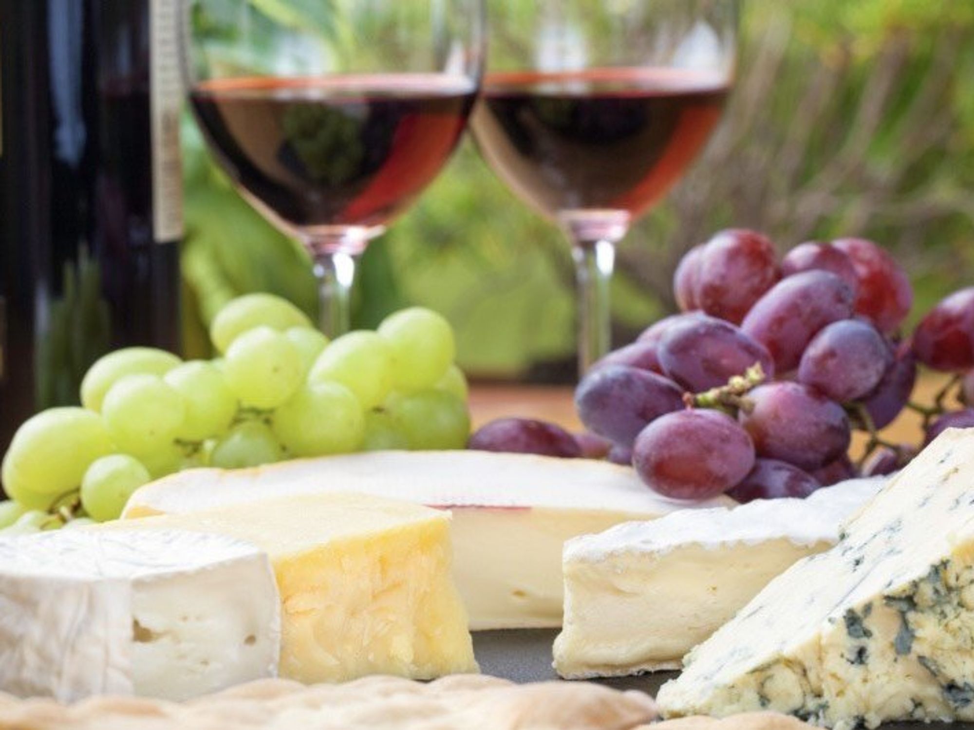 Wine, grapes and cheese